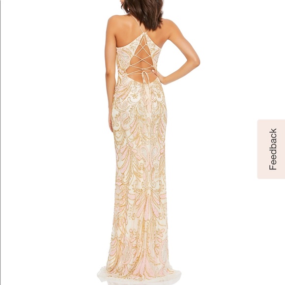 COPY - Mac Duggal Champagne Strappy Back Formal Gown - Picture 2 of 12